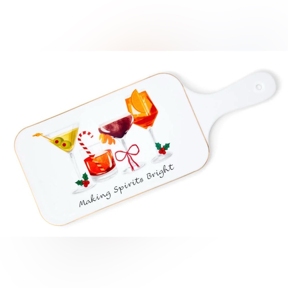 Holiday Cheers Gold Rim Cheese Board Making Spirits Bright New